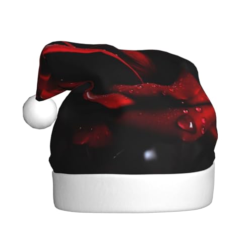 YHLKLWKSZC Rote Rose bedruckte Weihnachtsmütze Weihnachtsmannmütze für Erwachsene Unisex Urlaub Weihnachtsmütze von YHLKLWKSZC