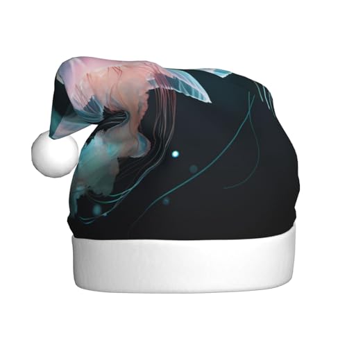 YHLKLWKSZC Schöne Quallen bedruckte Weihnachtsmütze, Weihnachtsmannmütze für Erwachsene, Unisex, Urlaubs-Weihnachtsmütze von YHLKLWKSZC