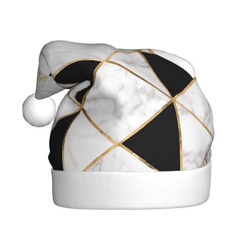 YHLKLWKSZC Schwarz-weiße Marmor-Textur, bedruckte Weihnachtsmütze, Weihnachtsmannmütze für Erwachsene, Unisex, Urlaubs-Weihnachtsmütze von YHLKLWKSZC