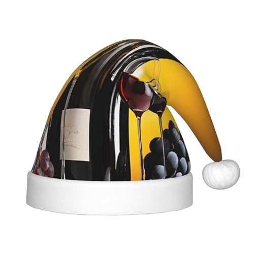 YHLKLWKSZC Weihnachtsmütze, Weinflaschen und Getränke, bedruckt, Weihnachtsmannmütze, Weihnachtsmannmütze, weich und bequem, 1 Stück von YHLKLWKSZC