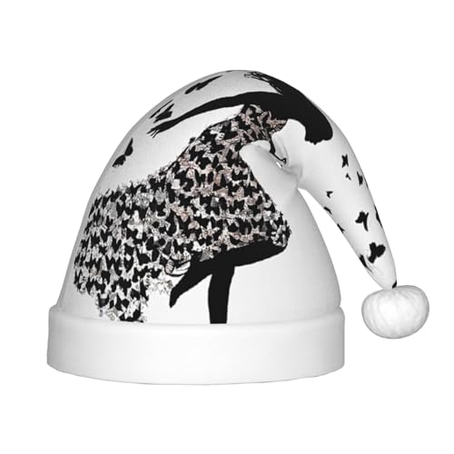 YHLKLWKSZC Weihnachtsmütze für Mädchen, mit Schmetterling, bedruckt, Weihnachtsmannmütze, weich und bequem, 1 Stück von YHLKLWKSZC