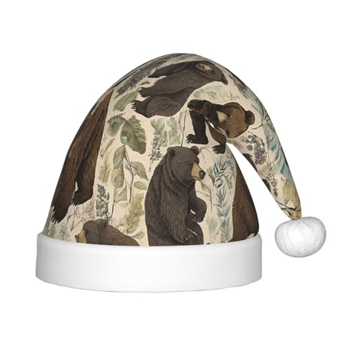 YHLKLWKSZC Weihnachtsmütze mit Bär, Hirsch, bedruckt, Weihnachtsmannmütze, weich und bequem, 1 Stück von YHLKLWKSZC