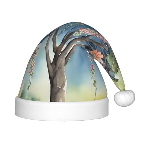 YHLKLWKSZC Weihnachtsmütze mit Blumenmuster, Efeublüten, Baum, bedruckt, Weihnachtsmannmütze, Weihnachtsmannmütze, weich und bequem, 1 Stück von YHLKLWKSZC