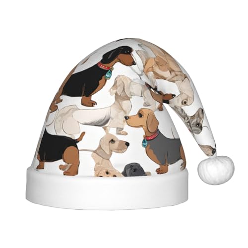 YHLKLWKSZC Weihnachtsmütze mit Dackel-Blumendruck, Weihnachtsmannmütze, Weihnachtsmannmütze, weich und bequem, 1 Stück von YHLKLWKSZC