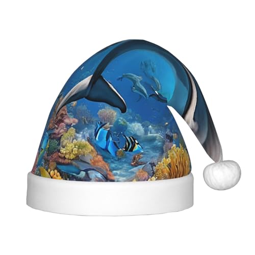 YHLKLWKSZC Weihnachtsmütze mit Delfin-Motiv "Looking At You", bedruckt, Weihnachtsmannmütze, weich und bequem, 1 Stück von YHLKLWKSZC