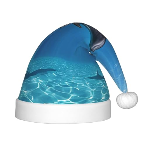 YHLKLWKSZC Weihnachtsmütze mit Delfinen im Meer, bedruckt, Weihnachtsmannmütze, weich und bequem, 1 Stück von YHLKLWKSZC