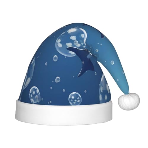 YHLKLWKSZC Weihnachtsmütze mit Delfinkugeln, bedruckt, Weihnachtsmannmütze, weich und bequem, 1 Stück von YHLKLWKSZC