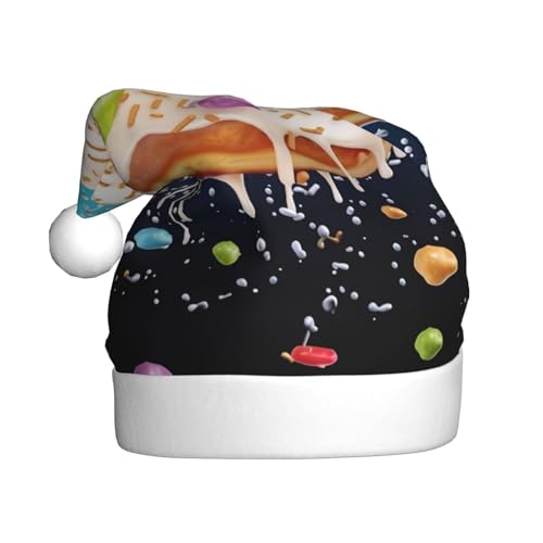 YHLKLWKSZC Weihnachtsmütze mit Donut-Motiv, bedruckt, Weihnachtsmannmütze für Erwachsene, Unisex, Urlaubsmütze von YHLKLWKSZC