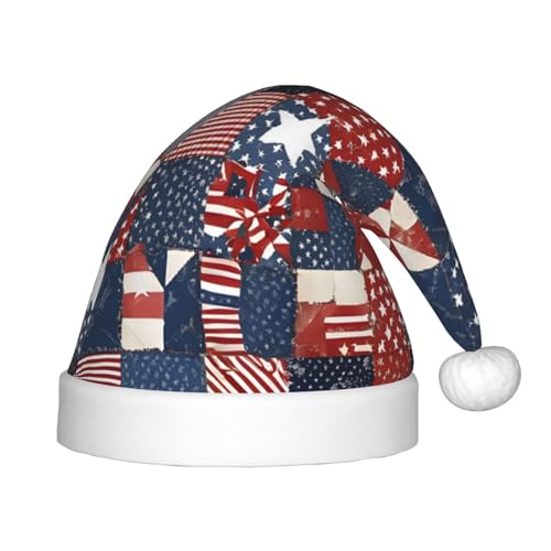 YHLKLWKSZC Weihnachtsmütze mit Flagge, Patchwork-Druck, bedruckt, Weihnachtsmannmütze, Weihnachtsmannmütze, weich und bequem, 1 Stück von YHLKLWKSZC