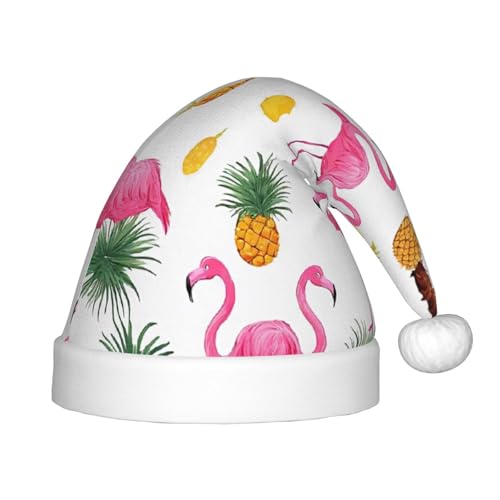 YHLKLWKSZC Weihnachtsmütze mit Flamingo- und Ananas-Motiv, bedruckt, Weihnachtsmannmütze, weich und bequem, 1 Stück von YHLKLWKSZC