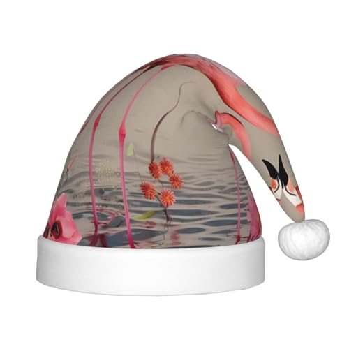 YHLKLWKSZC Weihnachtsmütze mit Flamingos und Blumen, bedruckt, Weihnachtsmannmütze, weich und bequem, 1 Stück von YHLKLWKSZC