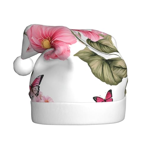 YHLKLWKSZC Weihnachtsmütze mit Garten mit Vögeln und Blumen, bedruckt, Weihnachtsmannmütze für Erwachsene, Unisex, Urlaub von YHLKLWKSZC