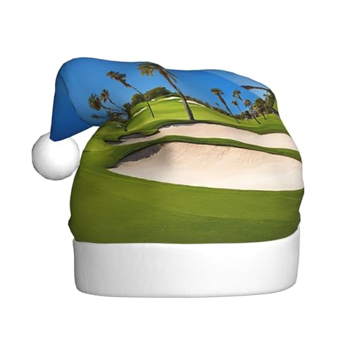 YHLKLWKSZC Weihnachtsmütze mit Golfplatz am Meer, bedruckt, Weihnachtsmannmütze für Erwachsene, Unisex, Urlaubsmütze von YHLKLWKSZC