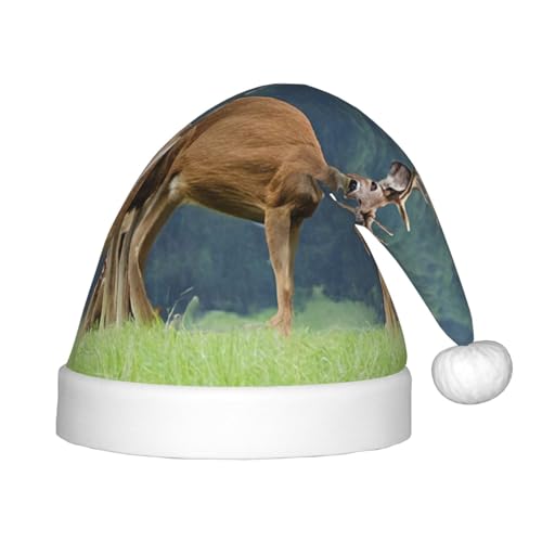 YHLKLWKSZC Weihnachtsmütze mit Hirschmotiv, Weihnachtsmannmütze, weich und bequem, 1 Stück von YHLKLWKSZC