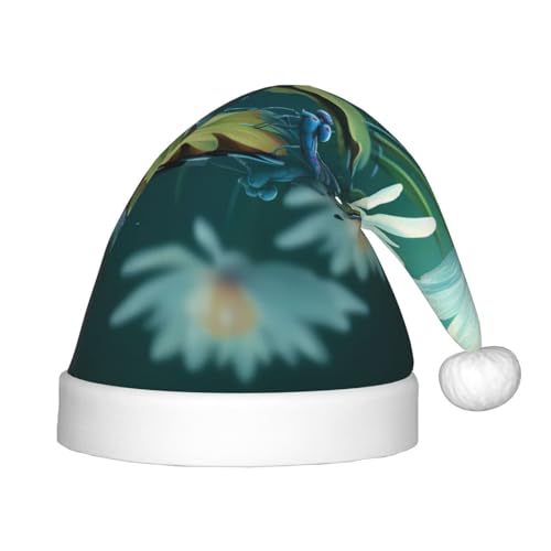 YHLKLWKSZC Weihnachtsmütze mit Libelle mit Seerose, bedruckt, Weihnachtsmannmütze, Weihnachtsmannmütze, weich und bequem, 1 Stück von YHLKLWKSZC