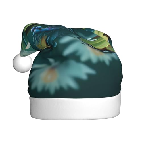 YHLKLWKSZC Weihnachtsmütze mit Libelle mit Seerose, bedruckt, Weihnachtsmannmütze für Erwachsene, Unisex, Urlaubskappe von YHLKLWKSZC
