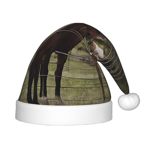 YHLKLWKSZC Weihnachtsmütze mit Pferdehofmotiv, bedruckt, Weihnachtsmannmütze, weich und bequem, 1 Stück von YHLKLWKSZC