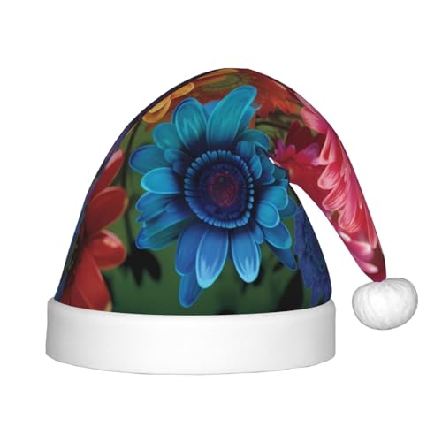 YHLKLWKSZC Weihnachtsmütze mit Regenbogen-Blumen, bedruckt, Weihnachtsmannmütze, weich und bequem, 1 Stück von YHLKLWKSZC