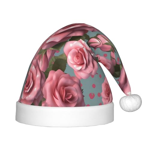 YHLKLWKSZC Weihnachtsmütze mit Rosenblüten, bedruckt, Weihnachtsmannmütze, weich und bequem, 1 Stück von YHLKLWKSZC