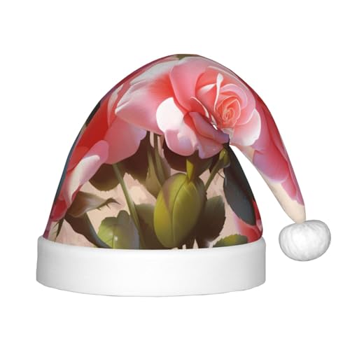 YHLKLWKSZC Weihnachtsmütze mit Rosenblüten-Druck, Weihnachtsmannmütze, weich und bequem, 1 Stück von YHLKLWKSZC