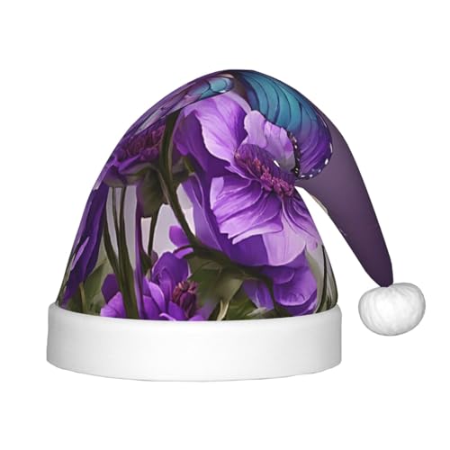 YHLKLWKSZC Weihnachtsmütze mit Schmetterlings-Aufdruck, Weihnachtsmannmütze, Weihnachtsmannmütze, weich und bequem, 1 Stück von YHLKLWKSZC