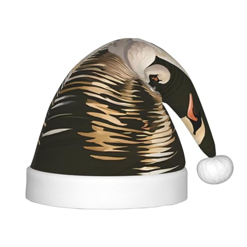 YHLKLWKSZC Weihnachtsmütze mit Schwanenblättern, bedruckt, Weihnachtsmannmütze, weich und bequem, 1 Stück von YHLKLWKSZC