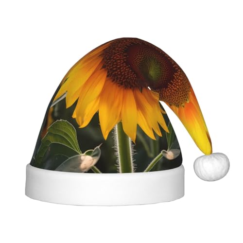 YHLKLWKSZC Weihnachtsmütze mit Sonnenblumenmuster, bedruckt, Weihnachtsmannmütze, weich und bequem, 1 Stück von YHLKLWKSZC