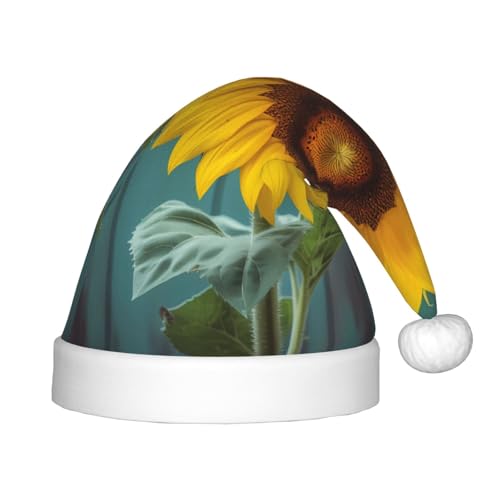 YHLKLWKSZC Weihnachtsmütze mit Sonnenblumenmuster, bedruckt, Weihnachtsmannmütze, weich und bequem, 1 Stück von YHLKLWKSZC
