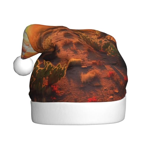 YHLKLWKSZC Weihnachtsmütze mit Sonnenuntergang, bedruckt, Weihnachtsmannmütze für Erwachsene, Unisex, Urlaubsmütze von YHLKLWKSZC