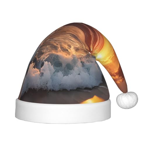 YHLKLWKSZC Weihnachtsmütze mit Sonnenuntergang und Strand, bedruckt, Weihnachtsmannmütze, weich und bequem, 1 Stück von YHLKLWKSZC