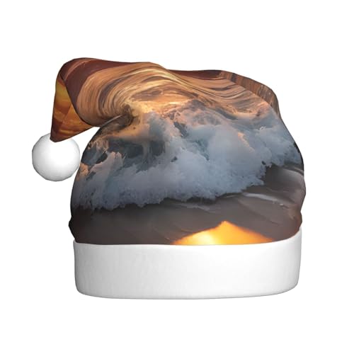 YHLKLWKSZC Weihnachtsmütze mit Sonnenuntergang und Strand, bedruckt, Weihnachtsmannmütze für Erwachsene, Unisex, Urlaub von YHLKLWKSZC