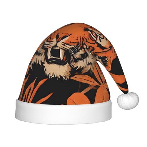 YHLKLWKSZC Weihnachtsmütze mit Tigerstreifen, orangefarbenes Muster, bedruckt, Weihnachtsmannmütze, Weihnachtsmannmütze, weich und bequem, 1 Stück von YHLKLWKSZC