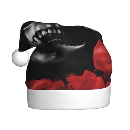 YHLKLWKSZC Weihnachtsmütze mit abstraktem Totenkopf-Motiv, für Erwachsene, Unisex, Rot / Schwarz / Weiß von YHLKLWKSZC