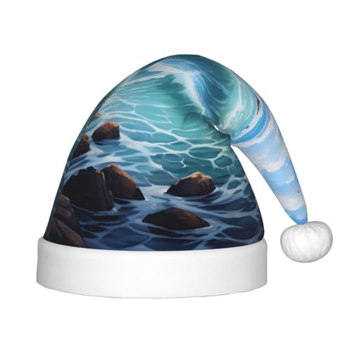 YHLKLWKSZC Weihnachtsmütze mit blauem Meer, bedruckt, Weihnachtsmannmütze, weich und bequem, 1 Stück von YHLKLWKSZC