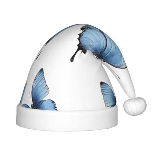 YHLKLWKSZC Weihnachtsmütze mit blauem Schmetterling auf Blüten, bedruckt, Weihnachtsmannmütze, Weihnachtsmannmütze, weich und bequem, 1 Stück von YHLKLWKSZC