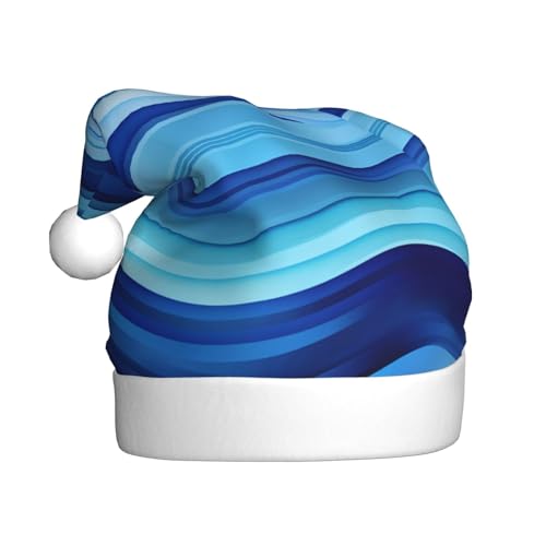 YHLKLWKSZC Weihnachtsmütze mit blauen Wellen, gestreift, bedruckt, Weihnachtsmannmütze für Erwachsene, Unisex, Urlaub von YHLKLWKSZC