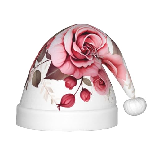 YHLKLWKSZC Weihnachtsmütze mit blühenden Rosen und Blumen, bedruckt, Weihnachtsmannmütze, weich und bequem, 1 Stück von YHLKLWKSZC