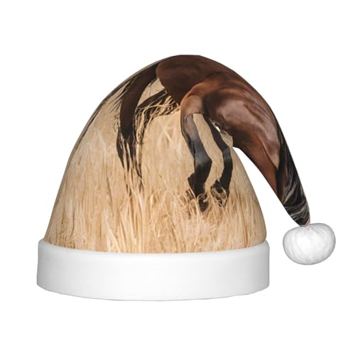 YHLKLWKSZC Weihnachtsmütze mit drei laufenden Pferden, bedruckt, Weihnachtsmannmütze, weich und bequem, 1 Stück von YHLKLWKSZC