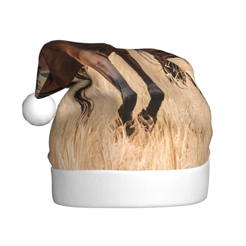 YHLKLWKSZC Weihnachtsmütze mit drei laufenden Pferden, bedruckt, Weihnachtsmannmütze für Erwachsene, Unisex, Urlaub von YHLKLWKSZC