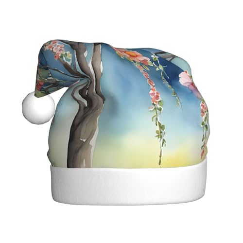 YHLKLWKSZC Weihnachtsmütze mit floralem Efeublüten-Baum, bedruckt, Weihnachtsmütze für Erwachsene, Unisex, Urlaubskappe von YHLKLWKSZC