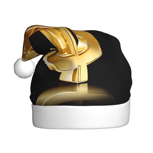 YHLKLWKSZC Weihnachtsmütze mit goldenem Dollarzeichen-Druck, bedruckt, Weihnachtsmannmütze für Erwachsene, Unisex, Urlaubskappe von YHLKLWKSZC