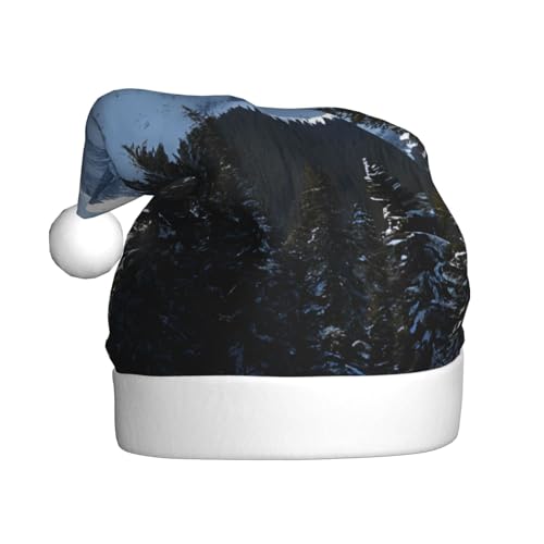 YHLKLWKSZC Weihnachtsmütze mit kanadischem Smokey Mountain Cliff-Druck, bedruckt, Weihnachtsmannmütze für Erwachsene, Unisex, Urlaub von YHLKLWKSZC