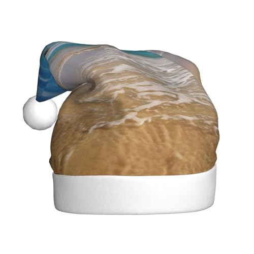 YHLKLWKSZC Weihnachtsmütze mit klaren Wellen am Strand, bedruckt, Weihnachtsmannmütze für Erwachsene, Unisex, Urlaub von YHLKLWKSZC