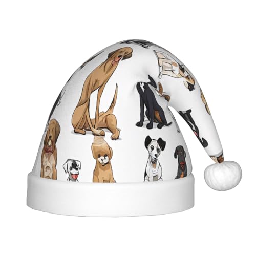 YHLKLWKSZC Weihnachtsmütze mit niedlichem Chihuahua-Mopsmuster, bedruckt, Weihnachtsmannmütze, Weihnachtsmannmütze, weich und bequem, 1 Stück von YHLKLWKSZC