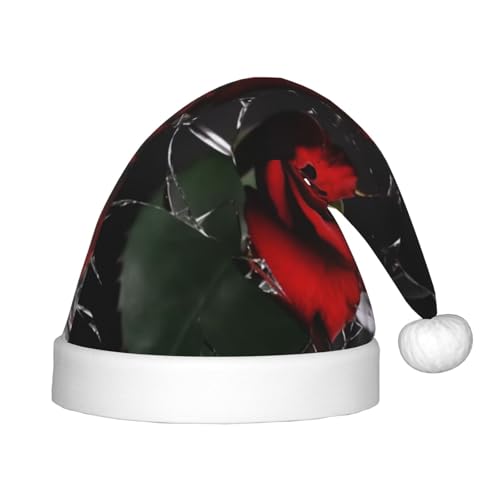 YHLKLWKSZC Weihnachtsmütze mit roten Rosen, bedruckt, Weihnachtsmannmütze, weich und bequem, 1 Stück von YHLKLWKSZC