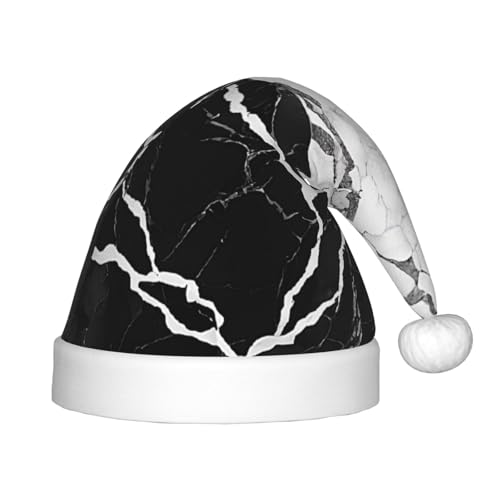 YHLKLWKSZC Weihnachtsmütze mit schwarz-weißem Marmor-Druck, Weihnachtsmannmütze, Weihnachtsmannmütze, weich und bequem, 1 Stück von YHLKLWKSZC