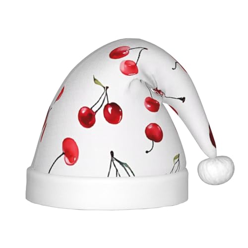 YHLKLWKSZC Weihnachtsmütze mit süßer roter Kirsche, bedruckt, Weihnachtsmannmütze, weich und bequem, 1 Stück von YHLKLWKSZC