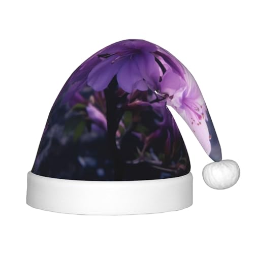 YHLKLWKSZC Weihnachtsmütze mit violetten Blumen, bedruckt, Weihnachtsmannmütze, Weihnachtsmannmütze, weich und bequem, 1 Stück von YHLKLWKSZC