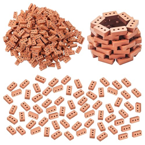 120 Stück Mini Simulation Ziegel 1;16 Miniatur Ziegelsteine zum Mauern Kinder Mini Scale Ziegel Rote für DIY Puppenhaus, Diorama, Fairy Garten Dekoration(3 Loche Ziegelrot) von YHNMMNO