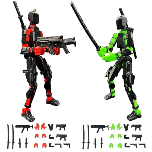 2 Stück T13 Action Figure Satz (Unmontiert), Titan 13 Actionfiguren,3D-gedruckter Mehrgelenke,Lucky Mobil Roboter Actionfigur Dummy,Desktop-Dekorationen für Spielliebhaber Spielzeug (Schwarz Rot Grün) von YHNMMNO